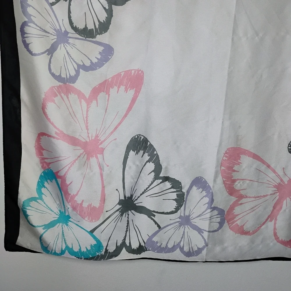 Juicy Couture Butterfly Scarf White Pink Purple Y2K Feminine Whimsical‎ Silk